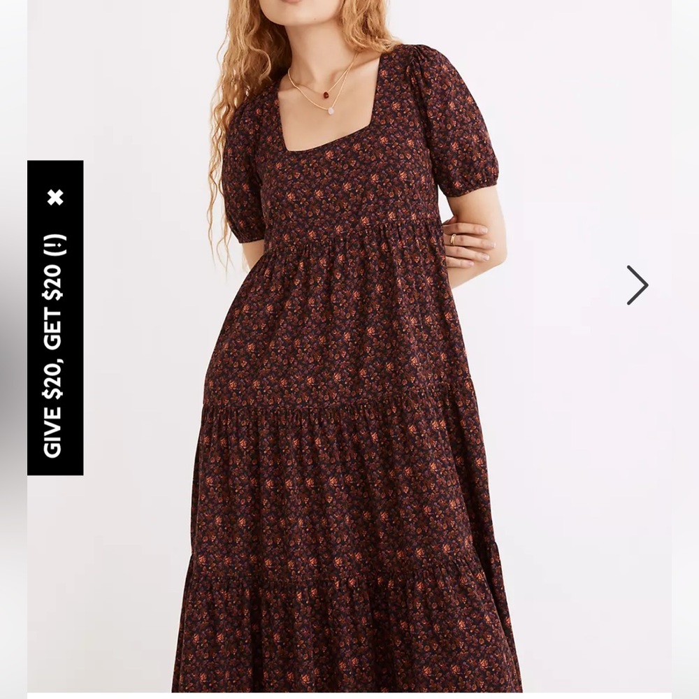 Madewell Aidy Square-Neck Tiered Midi Dress in Orchard Floral